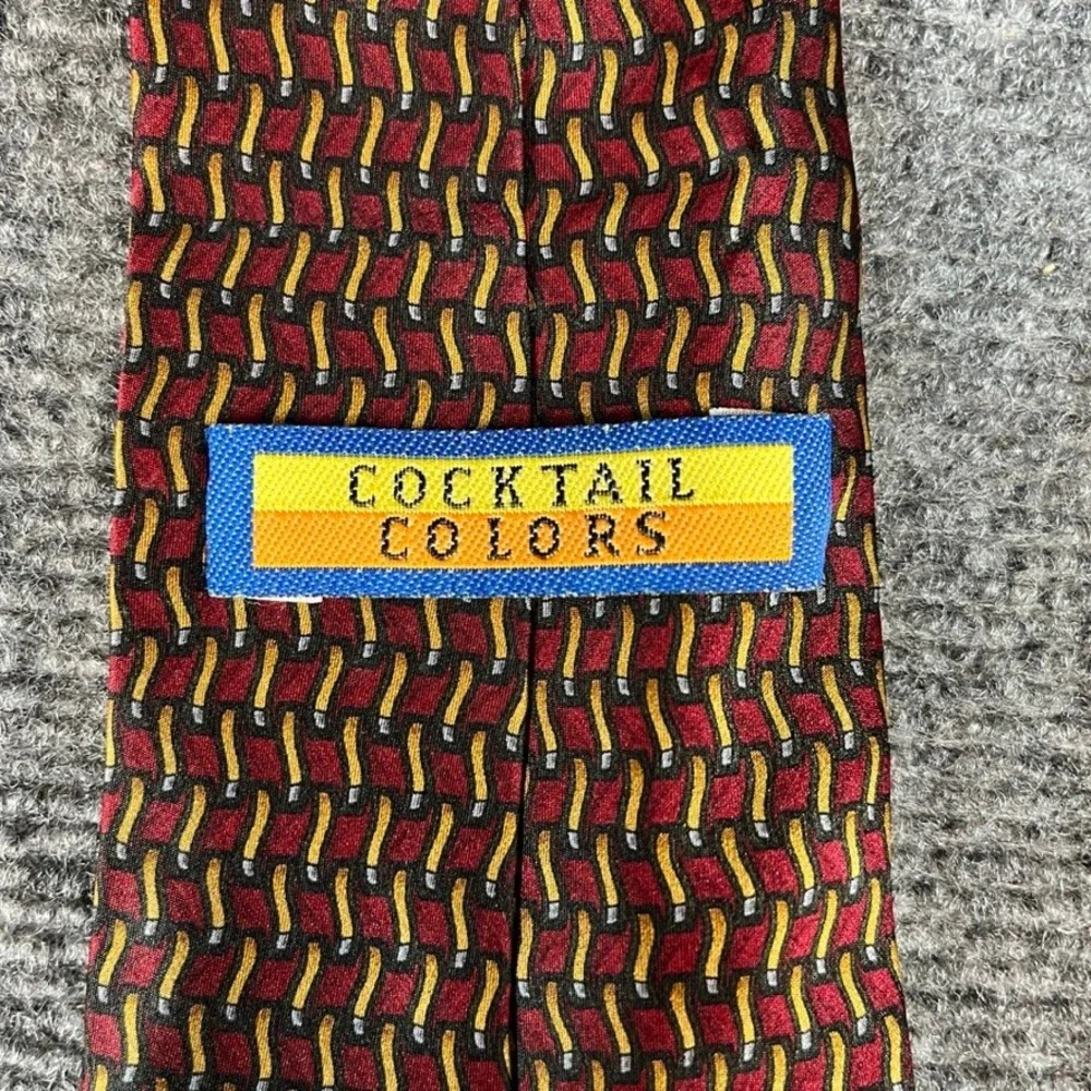 Cocktail Colors Mens Silk Necktie Red Gold Geometric Pattern Hand Made Classic